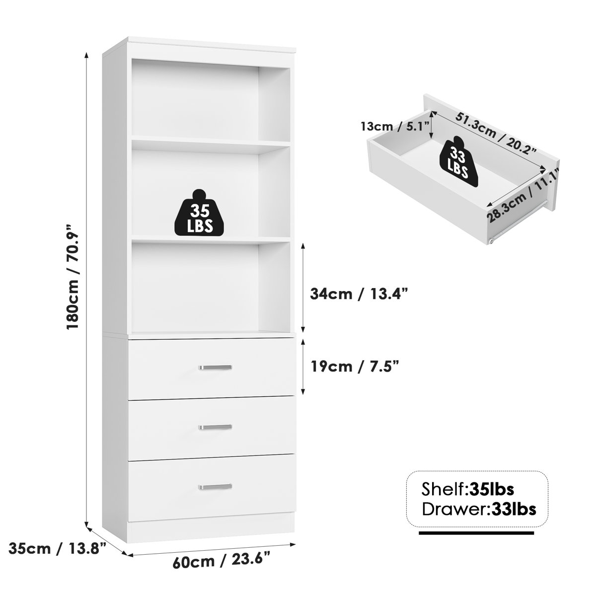 Kahler 70.9'' H x 23.6'' W Standard Bookcase with 3 Drawers